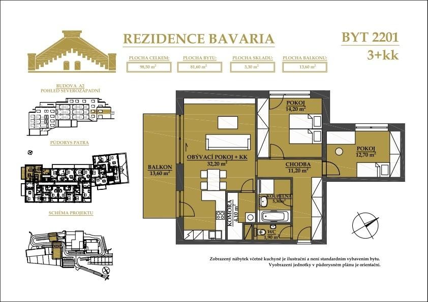 Byt 3+kk s větším balkonem Rezidence Bavaria Brno - Jehnice