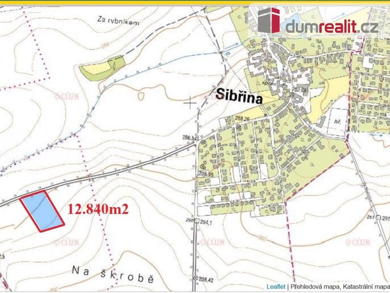 Prodej pozemku 12.840m2, obec Sibřina, Stupice, Praha východ