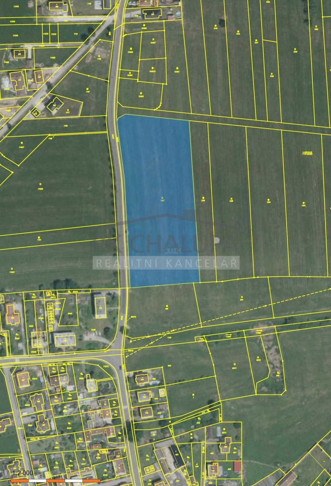 Prodej pozemku v Křenovicích u Dubného, celkem 14.406 m2, u zastavitelného území, investice