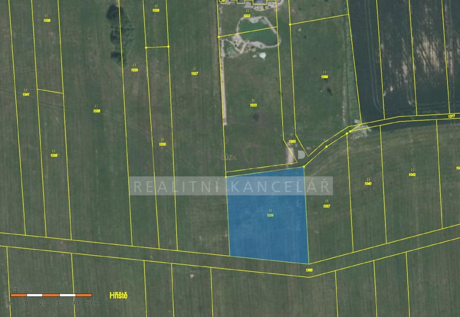 Prodej pozemku v Křenovicích u Dubného, celkem 2.582 m2, v zastavitelném území, budoucí záměr