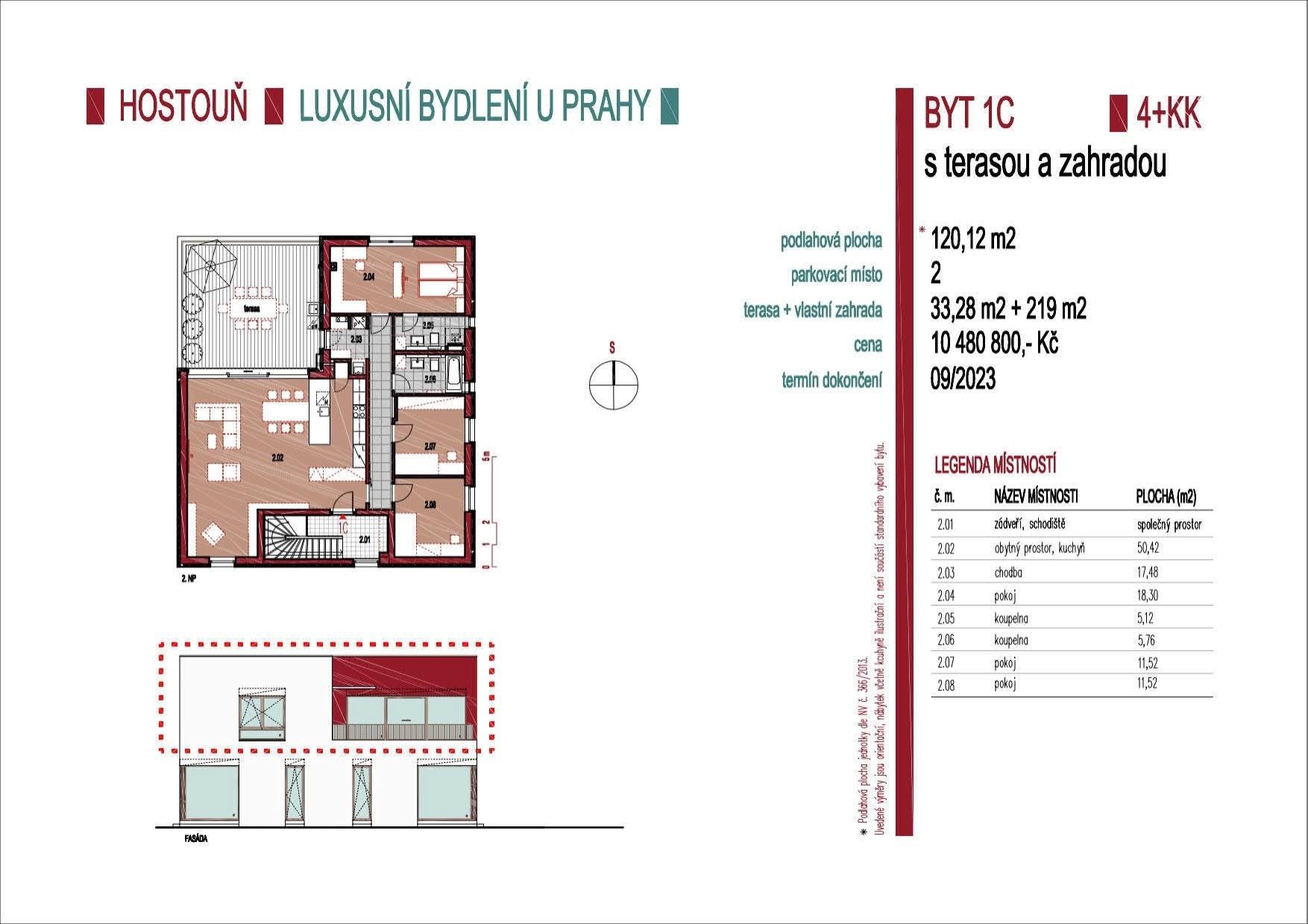 Nádherný nový byt 4+kk 120m2 se zahrádkou 219m2, terasou 33m2 a dvěma parkovacími stánímy
