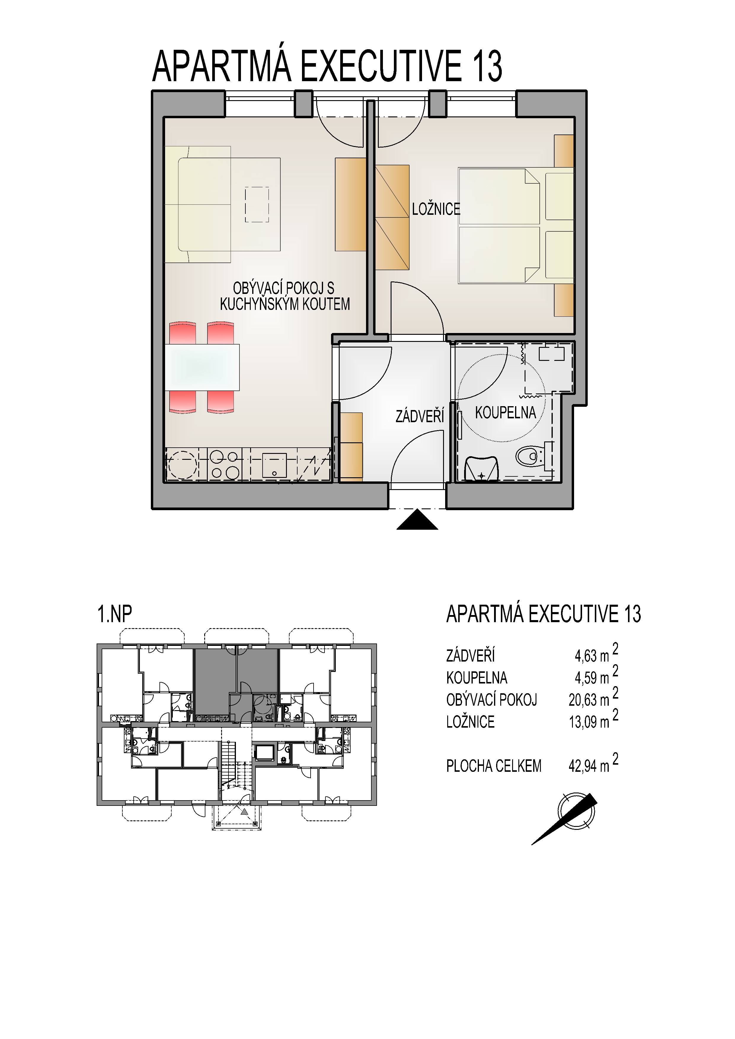 Apartmán 2+kk (č.13) v Horní Lipové včetně parkovacího místa a vybavení