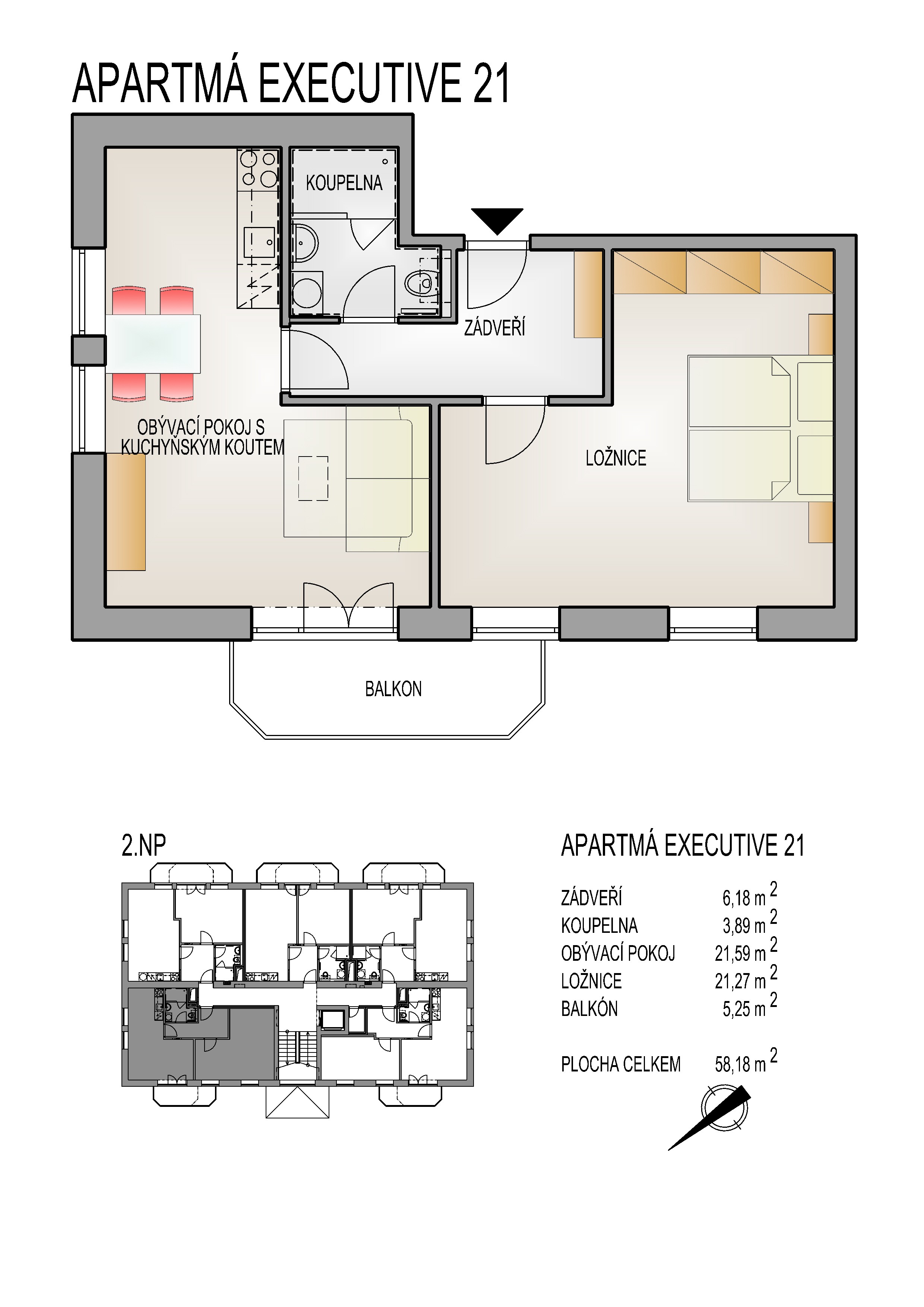 Apartmán 2+kk (č.21) v Horní Lipové včetně parkovacího místa a vybavení