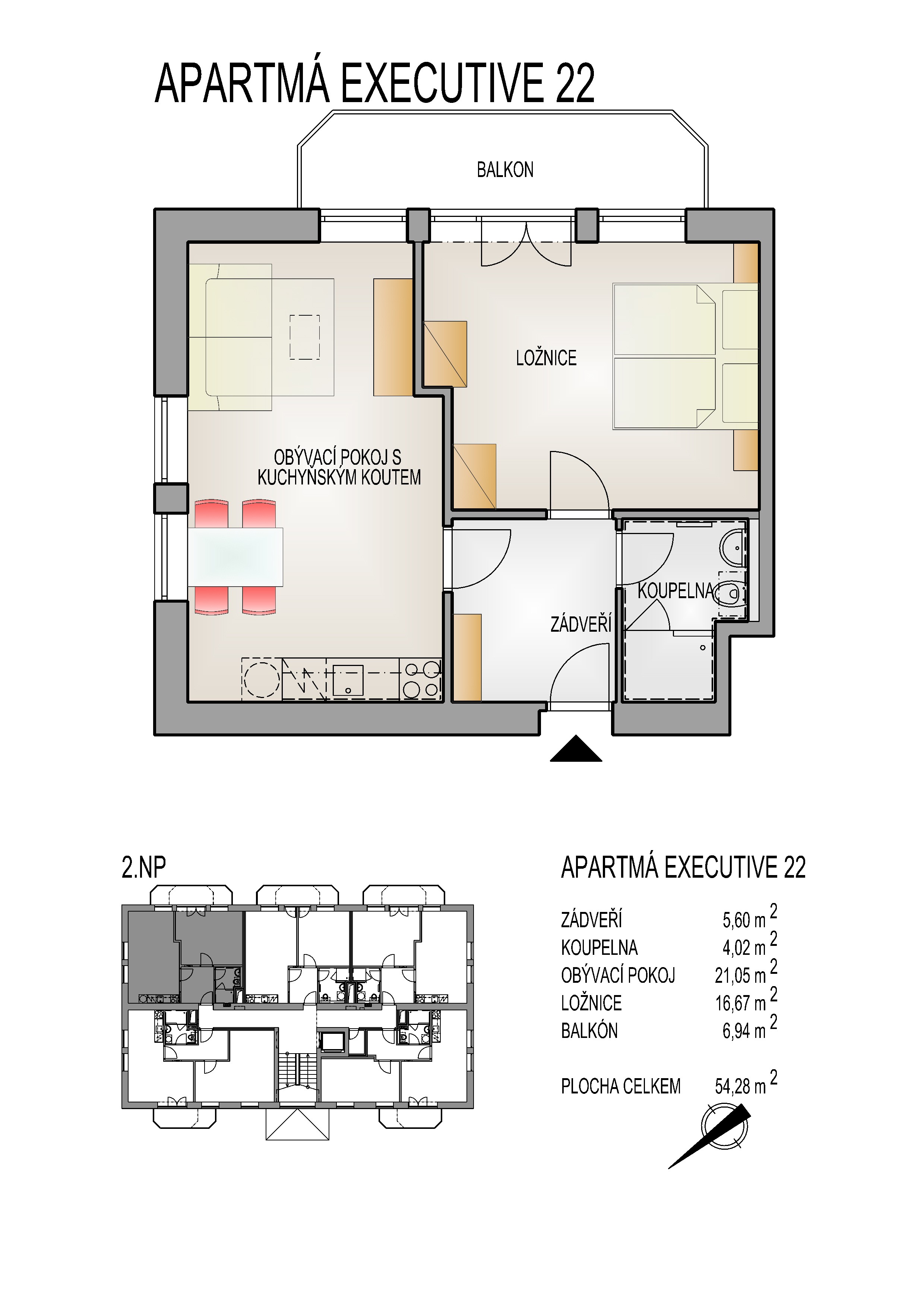  Apartmán 2+kk (č.22) v Horní Lipové včetně parkovacího místa a vybavení