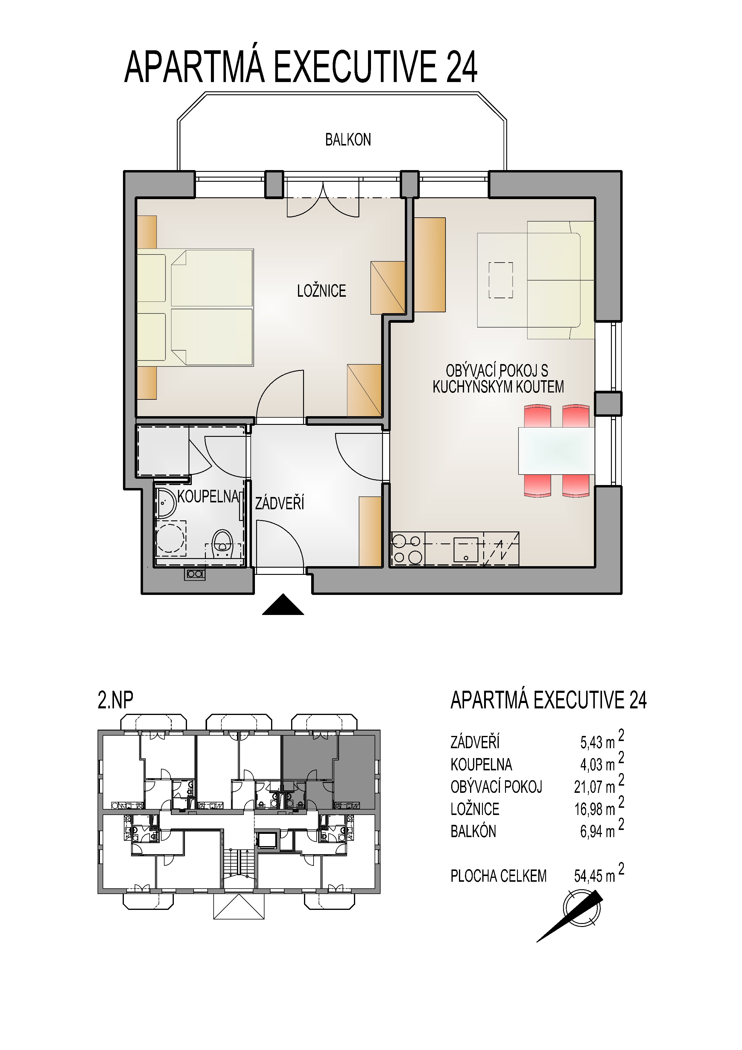 Apartmán 2+kk (č.24) v Horní Lipové včetně parkovacího místa a vybavení