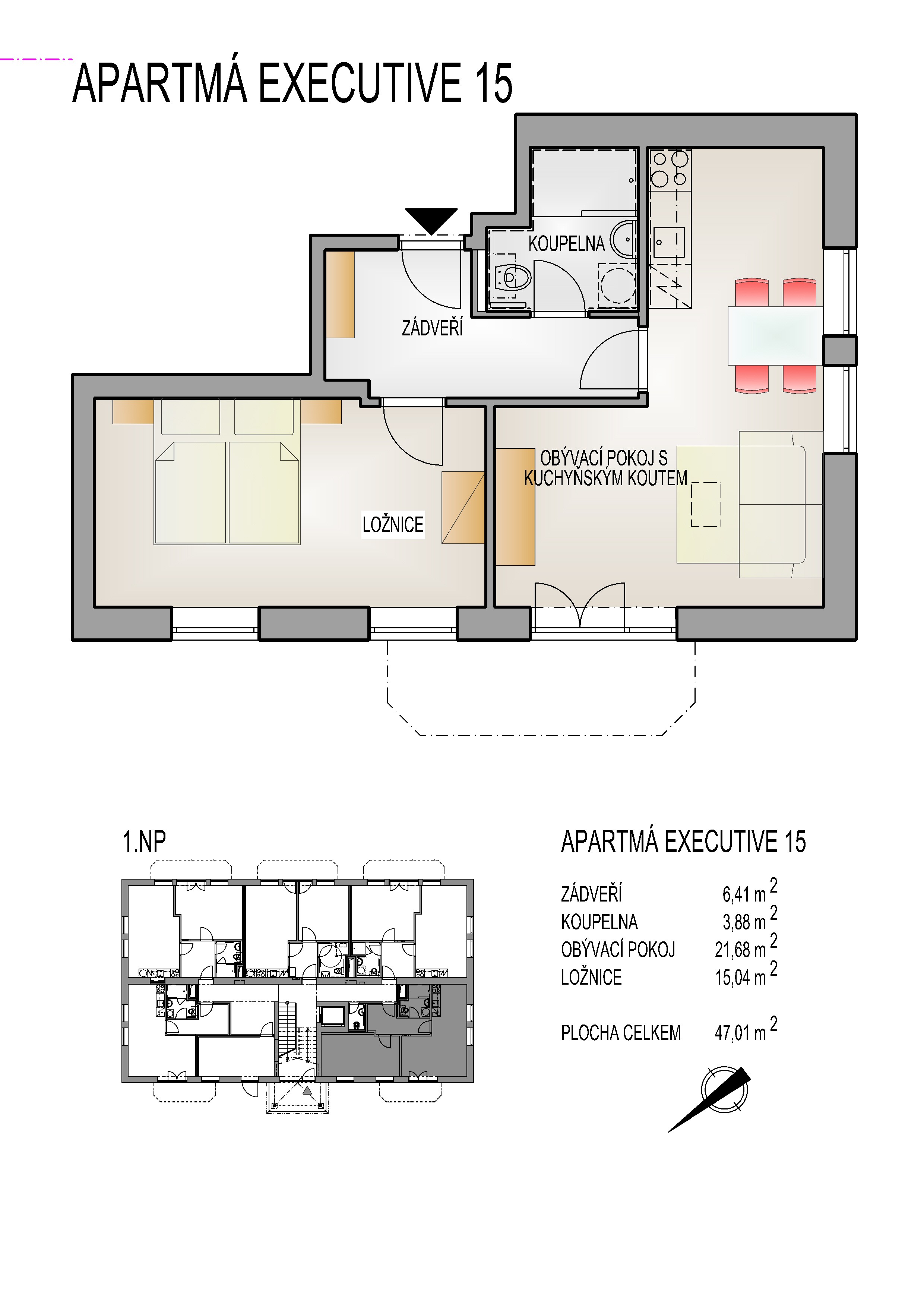 Apartmán 2+kk (č.15) v Horní Lipové včetně parkovacího místa a vybavení