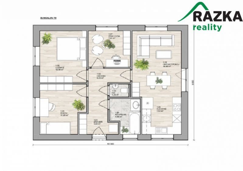 Novostavba bungalovu 4+KK (72 m2) Tachov