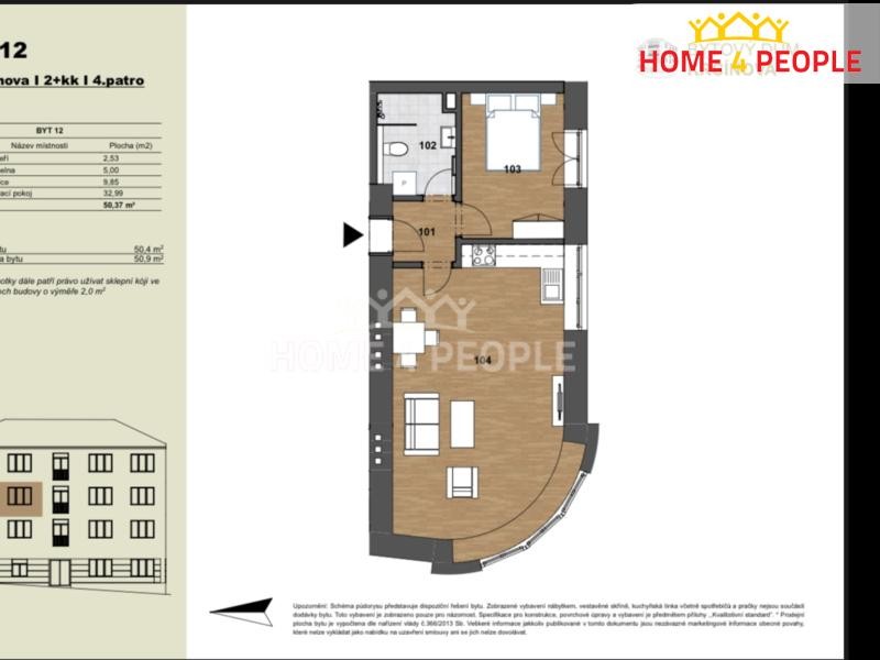 Prodej bytu 2+KK, OV, 50,9 m2, Kolín