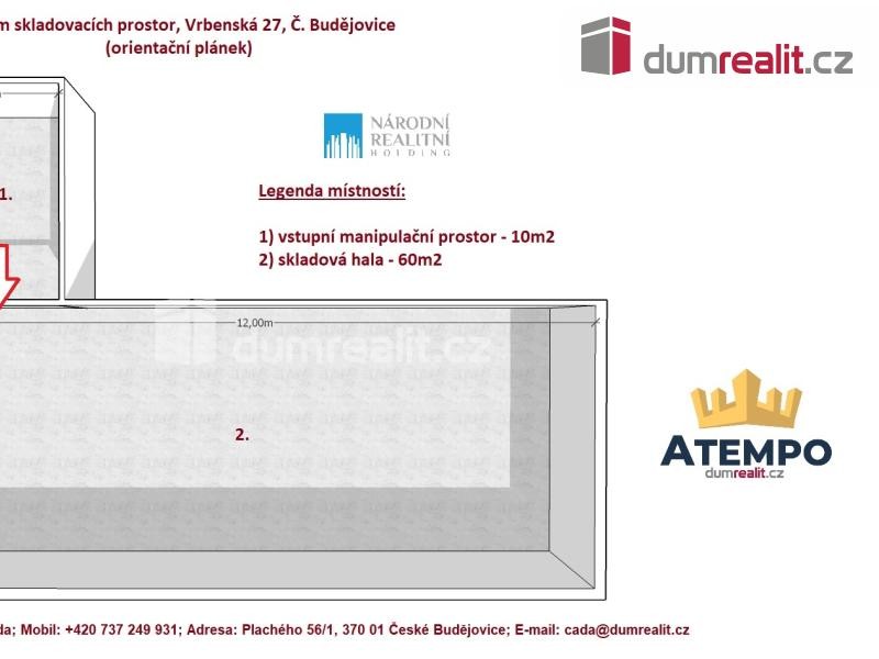 Pronájem, sklady o celkové výměře 60m2, Vrbenská 481/27, Č. Budějovice