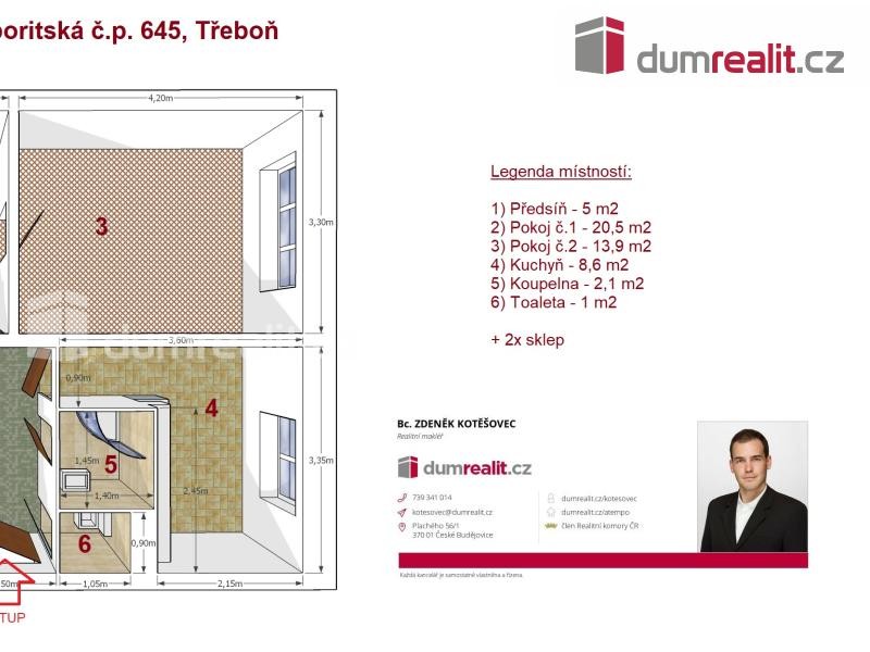 Prodej, byt 2+1, ul. Táboritská č.p. 645, Třeboň