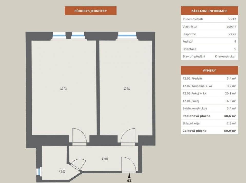 Prodej bytu 2kk (50,90 m2), ul. Sinkulova - Nusle, Praha 4