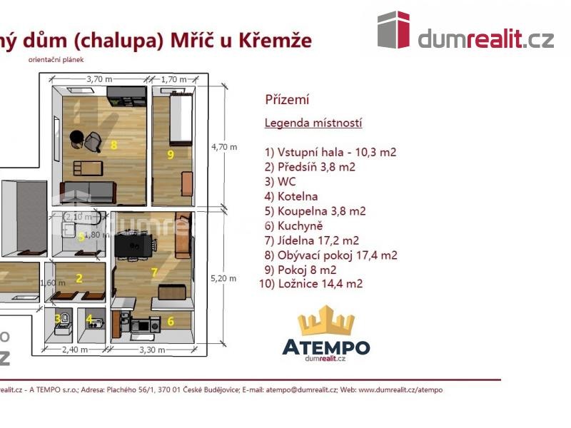 K prodeji, zemědělská usedlost 5+1 + garáž + stodola + pozemek (481 m2), Mříč, okr. Český Krumlov