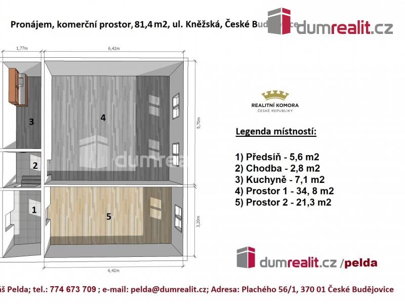  Pronájem, komerční prostor, 81,4 m2, ul. Kněžská, centrum města České Budějovice