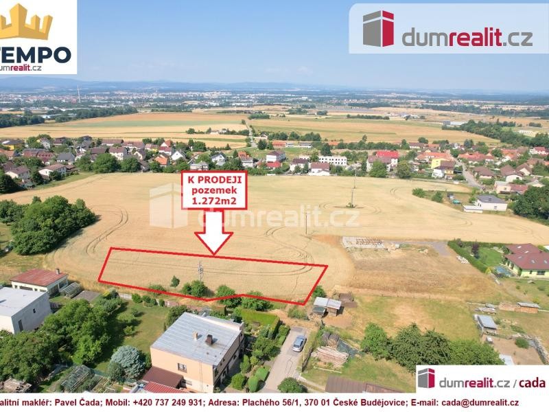 K prodeji, stavební pozemek o výměře 1.272 m2, obec Hůry, okr. České Budějovice