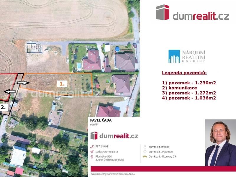 K prodeji, stavební pozemek o výměře 1.036 m2, Hůry - České Budějovice