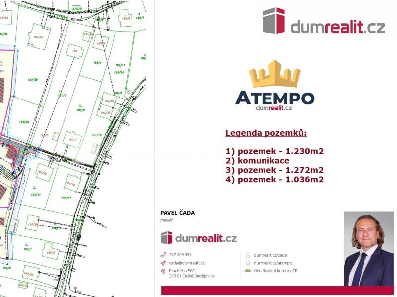 K prodeji, stavební pozemek o výměře 1.036 m2, Hůry - České Budějovice