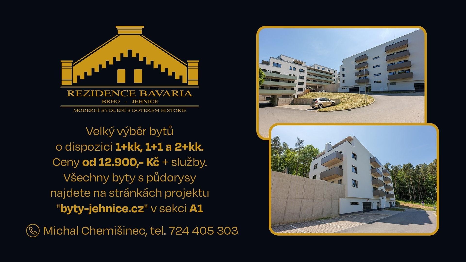 Byt 1+1 s terasou a větší zahradou na pronájem, Rezidence Bavaria Brno - Jehnice