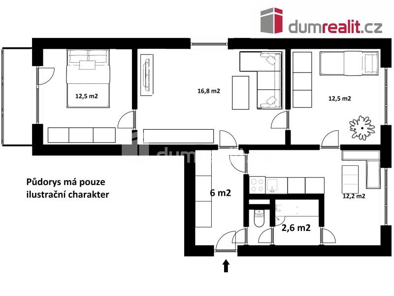 Prodej, byt 3+1, OV, 60 m2, balkon, Míru, Vyšší Brod