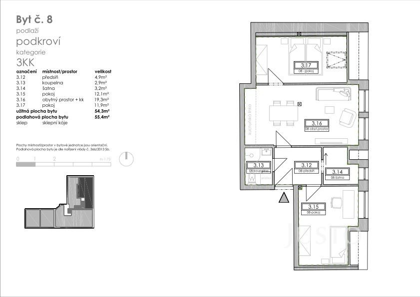 Prodej zrekonstruovaného bytu 3+kk, 55 m² - Vimperk