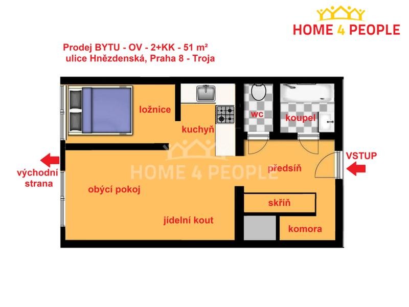 Prodej bytu 2+KK, 51 m, OV, Hnězdenská, Praha 8 - Troja 