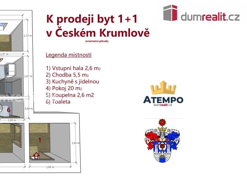 Byt 1+1 v osobním vlastnictví v Českém Krumlově