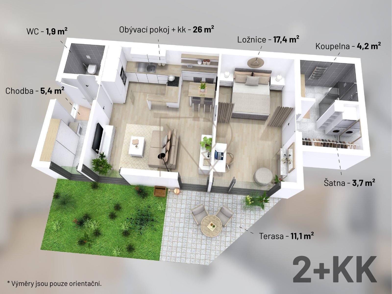 Prodej bytu 2+kk 75,5 m2 s terasou a parkovacím stáním, Na Bělidle, Praha 5 - Smíchov