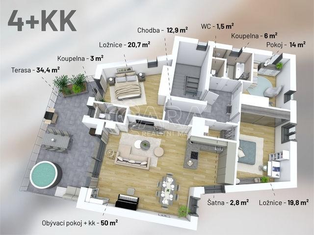 Pronájem, byt 4+kk, terasa, garáž, sklep Praha 9 - Hloubětín