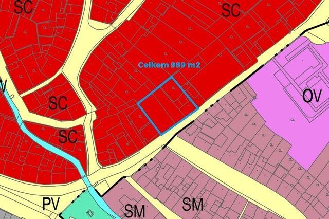 Ivančice, prodej stavebních pozemků pro RD v centru města o výměře 989 m2