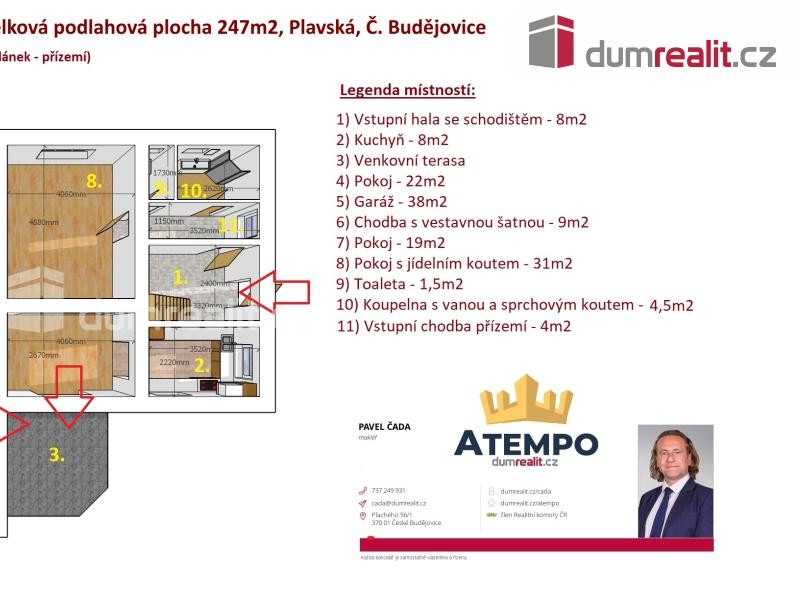 K prodeji, rodinný dům se 2 byt. jednotkami, bazénem, garáží a parkovacím místem, ul. Plavská, České Budějovice