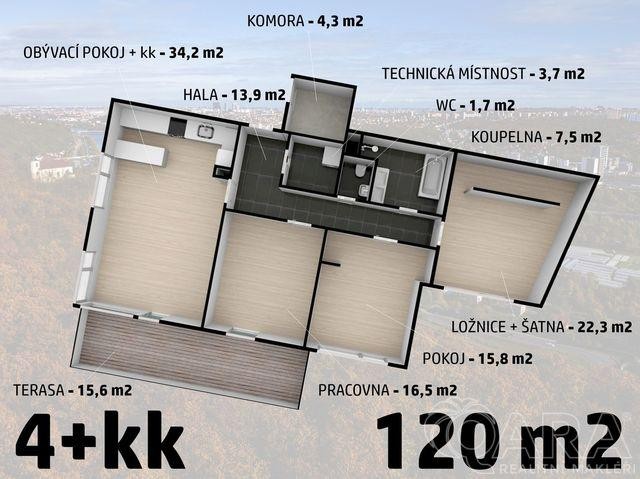 Prodej bytu 4+kk 120 m2 s terasou 16 m2 Praha - Velká Chuchle